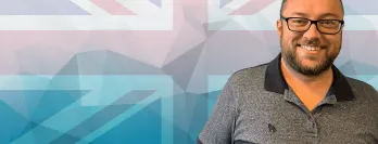 Ash Taylor over a UK Flag Background